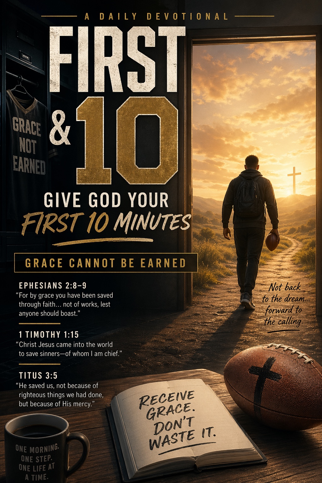 First & 10 devotional artwork: Give God Your First 10 Minutes.