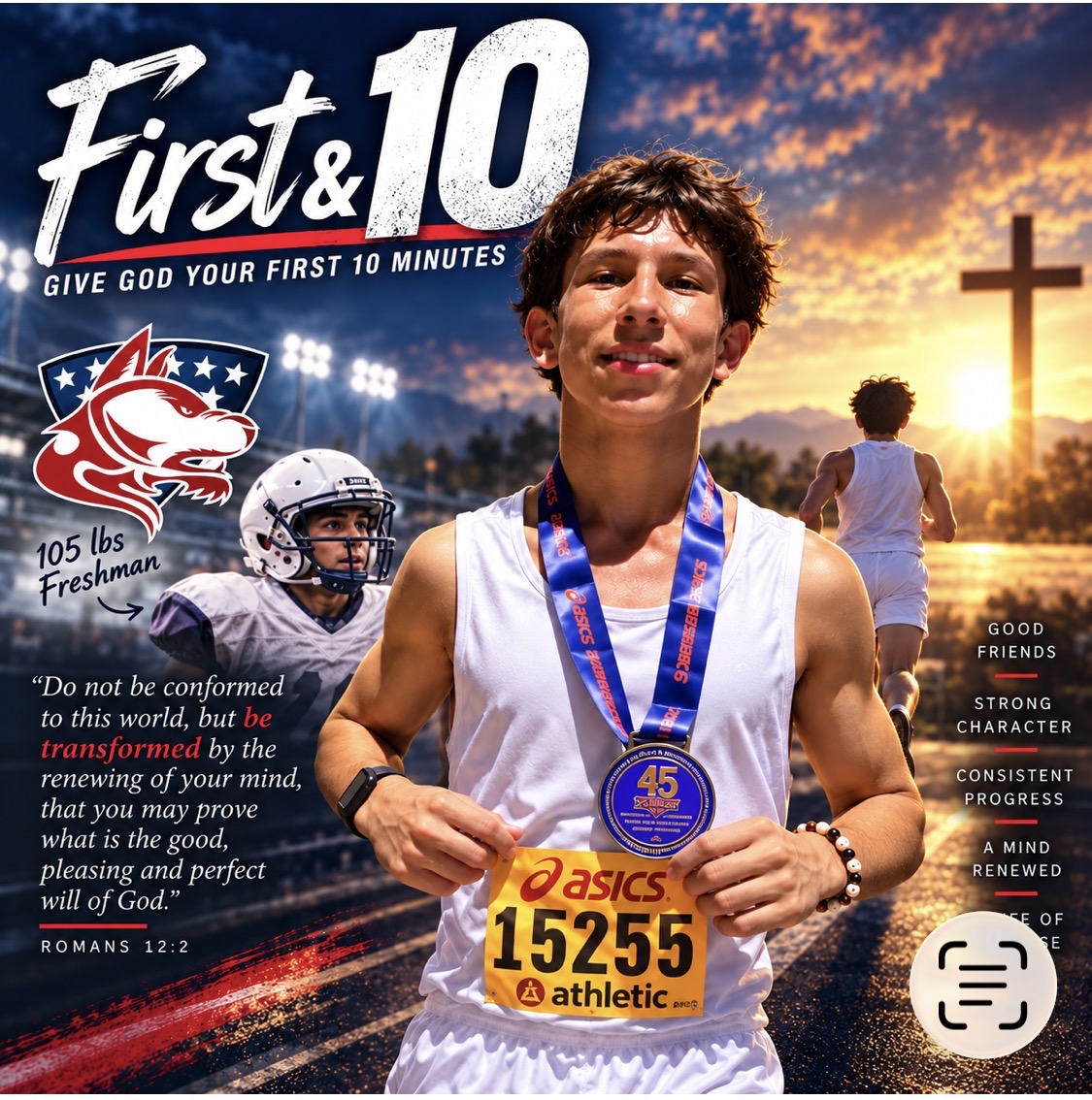 Isaac Garcia’s running, football and faith story artwork.